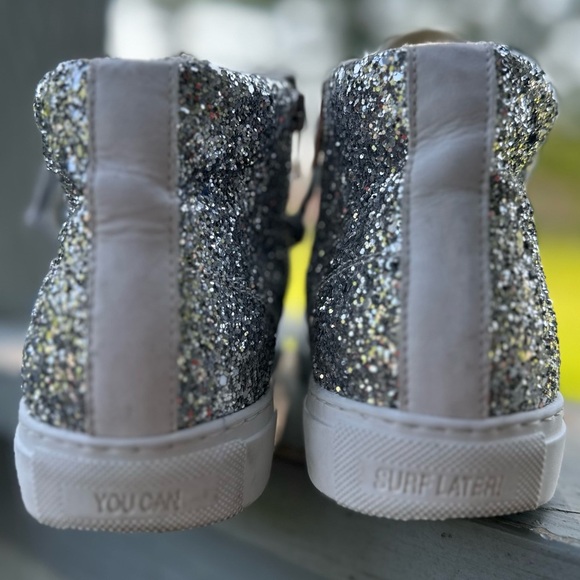 P448 Women’s 38 Picasso Silver Glitter Hi Top U CAN SURF LATER Star Snakeskin - Picture 14 of 16